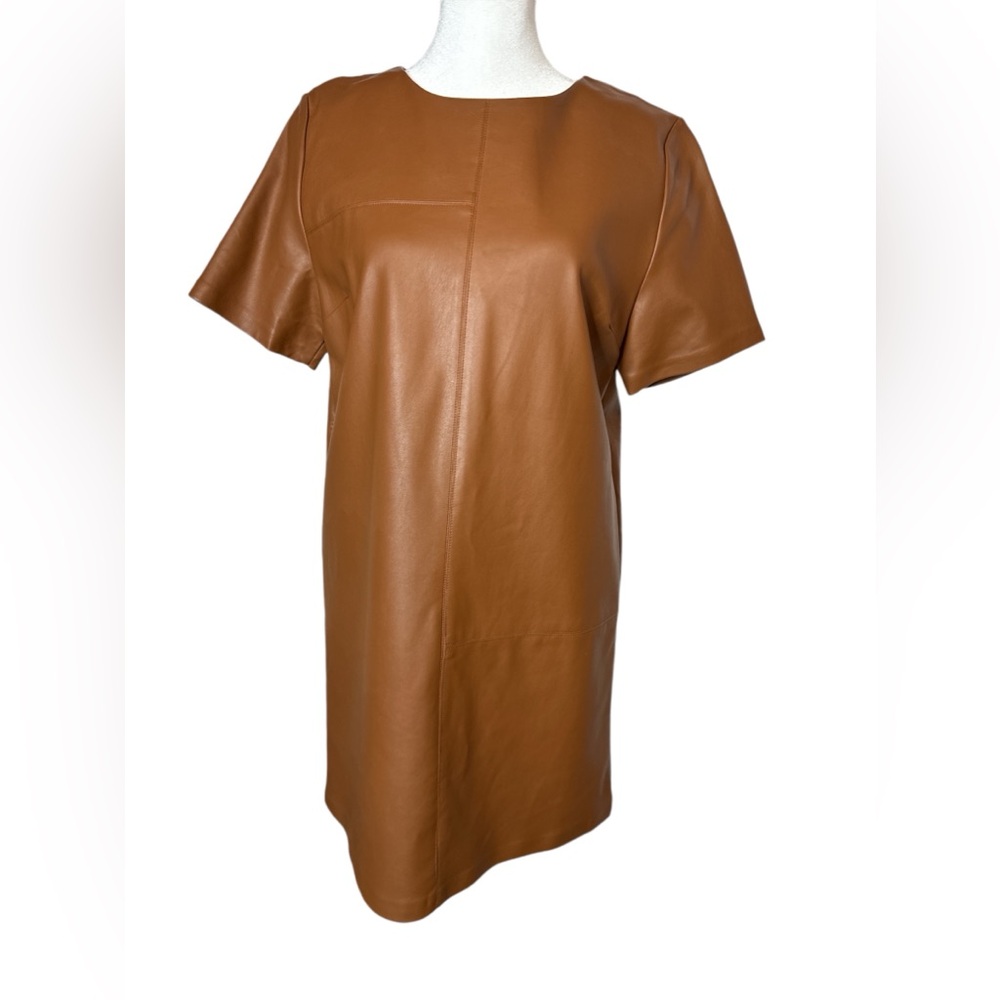 Very J Brown Vegan Leather Shift Dress, Size Small